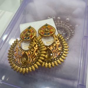 Gold and multi colored earring